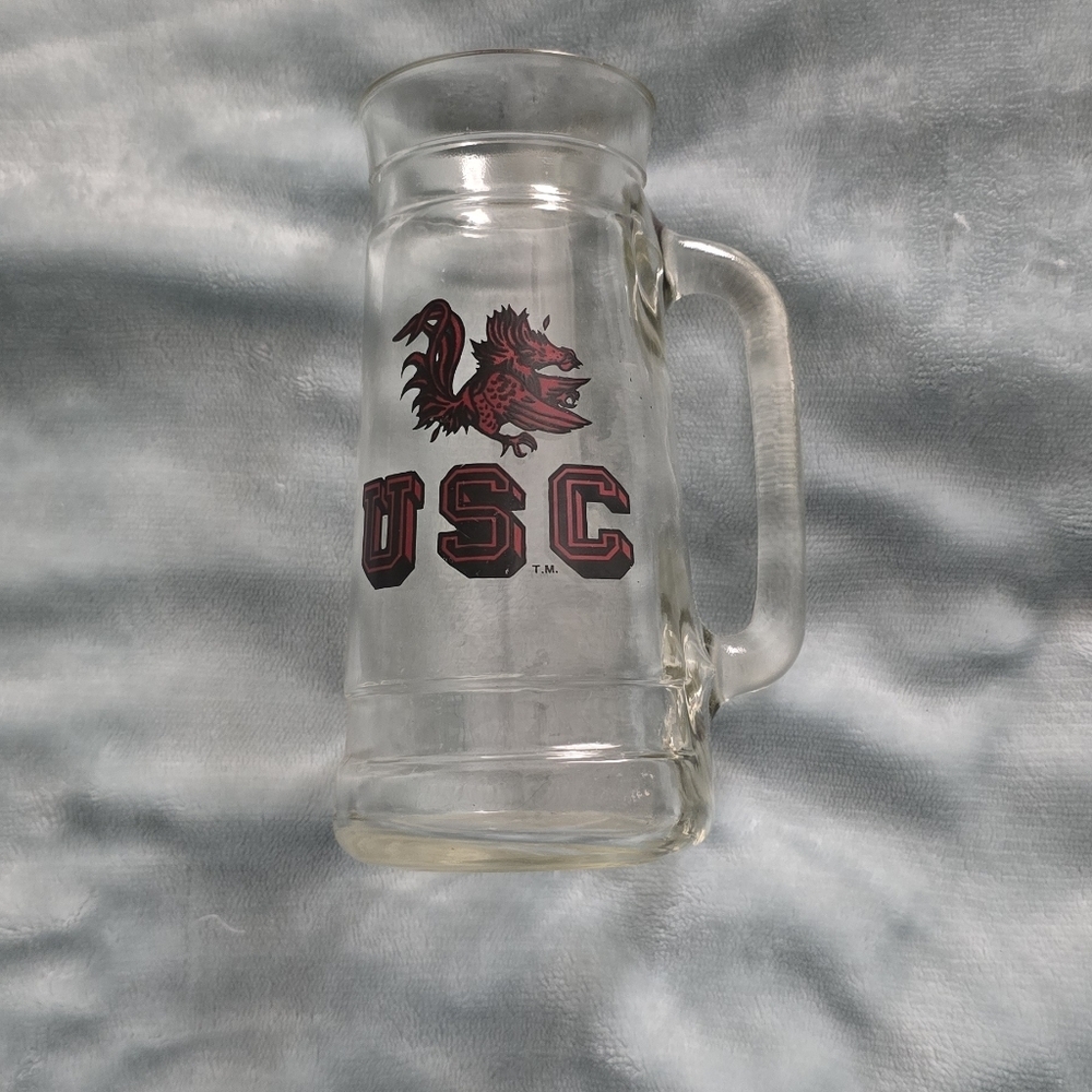 Vintage 1980s USC Gamecocks Glass Beer Mug (1104)